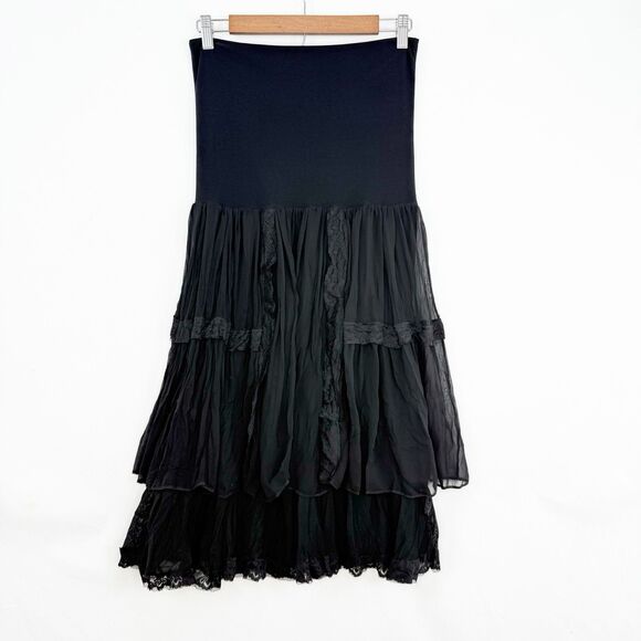 Anonima Black Layered Boho Lace Trim Skirt Size 36 Romantic Gothic Style - Picture 8 of 16